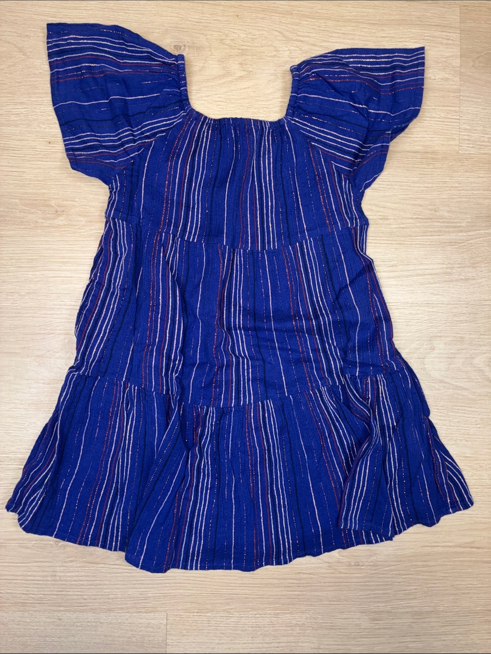 GAP Metallic Stripe & Blue Tiered Dress
